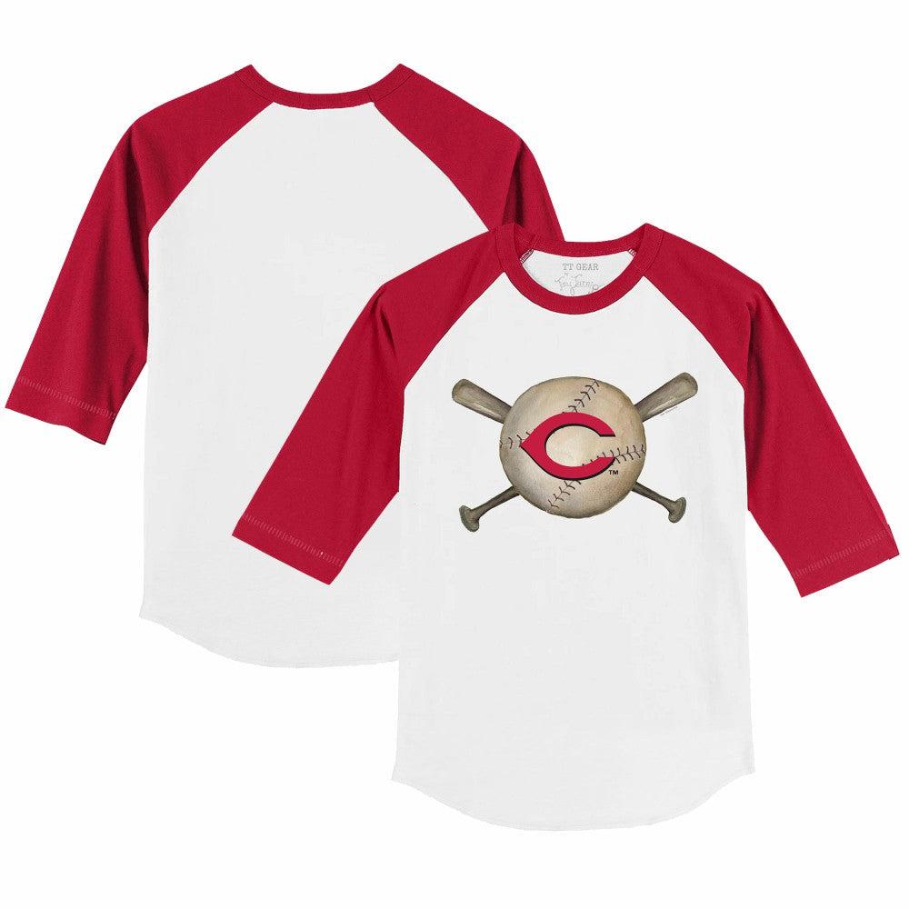 Cincinnati Reds Tiny Turnip Youth Baseball Cross Bats 3/4-Sleeve Raglan T-Shirt - MLB