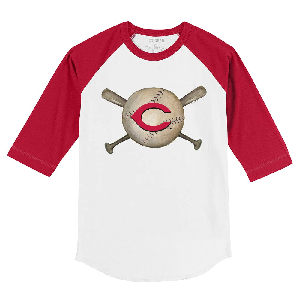 Cincinnati Reds Tiny Turnip Youth Baseball Cross Bats 3/4-Sleeve Raglan T-Shirt - MLB