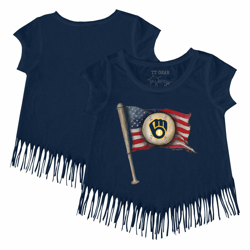 Milwaukee Brewers Tiny Turnip Girls Youth Baseball Flag Fringe T-Shirt - MLB