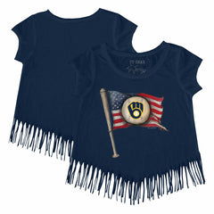 Milwaukee Brewers Tiny Turnip Girls Youth Baseball Flag Fringe T-Shirt - MLB