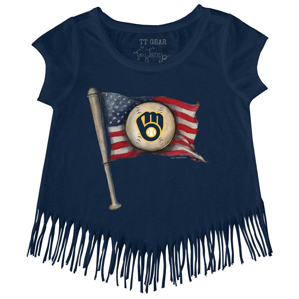 Milwaukee Brewers Tiny Turnip Girls Youth Baseball Flag Fringe T-Shirt - MLB