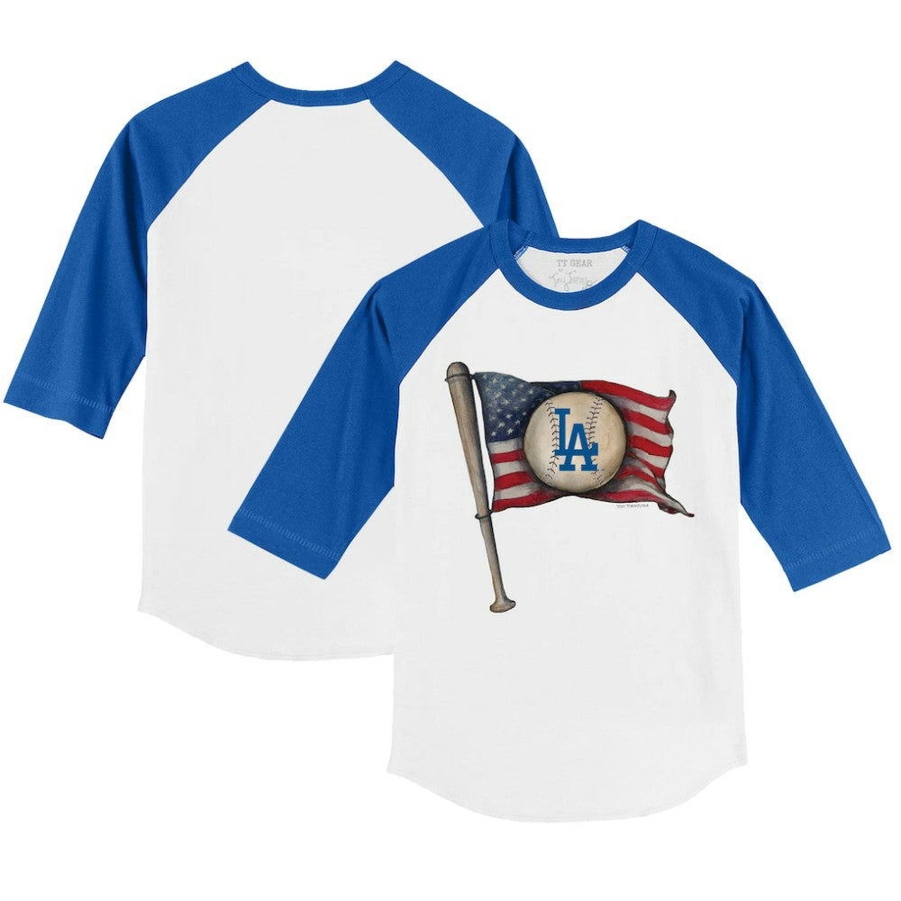 Los Angeles Dodgers Tiny Turnip Youth Baseball Flag 3/4-Sleeve Raglan T-Shirt - MLB