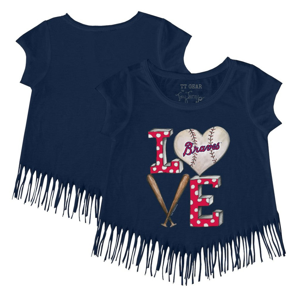 Atlanta Braves Tiny Turnip Girls Youth Baseball Love Fringe T-Shirt - MLB