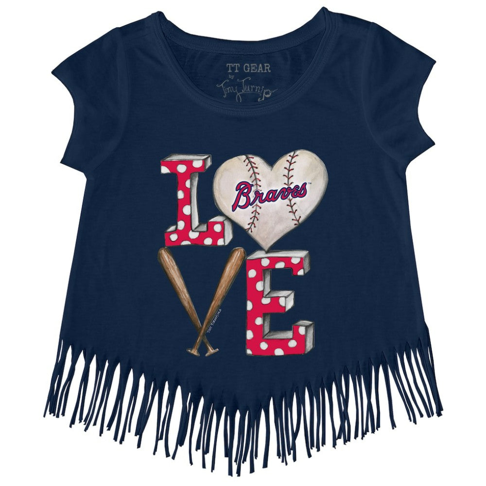 Atlanta Braves Tiny Turnip Girls Youth Baseball Love Fringe T-Shirt - MLB