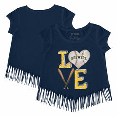 Milwaukee Brewers Tiny Turnip Girls Youth Baseball Love Fringe T-Shirt - MLB