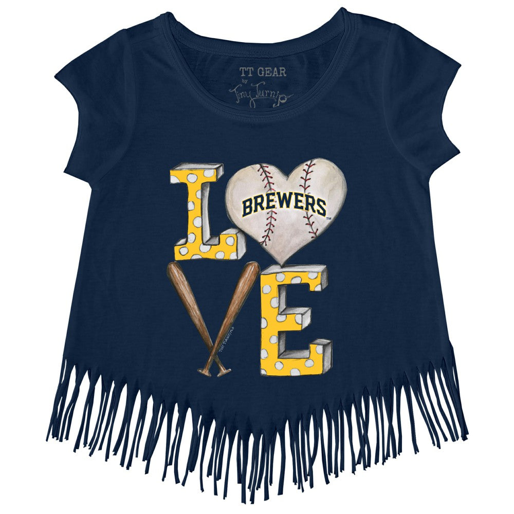 Milwaukee Brewers Tiny Turnip Girls Youth Baseball Love Fringe T-Shirt - MLB