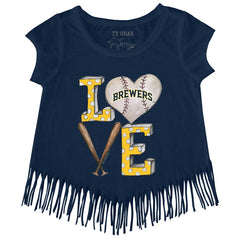 Milwaukee Brewers Tiny Turnip Girls Youth Baseball Love Fringe T-Shirt - MLB