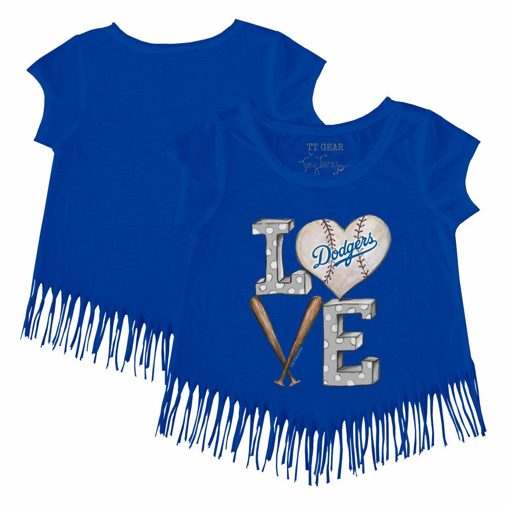 Los Angeles Dodgers Tiny Turnip Girls Youth Baseball Love Fringe T-Shirt - MLB