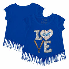 Los Angeles Dodgers Tiny Turnip Girls Youth Baseball Love Fringe T-Shirt - MLB