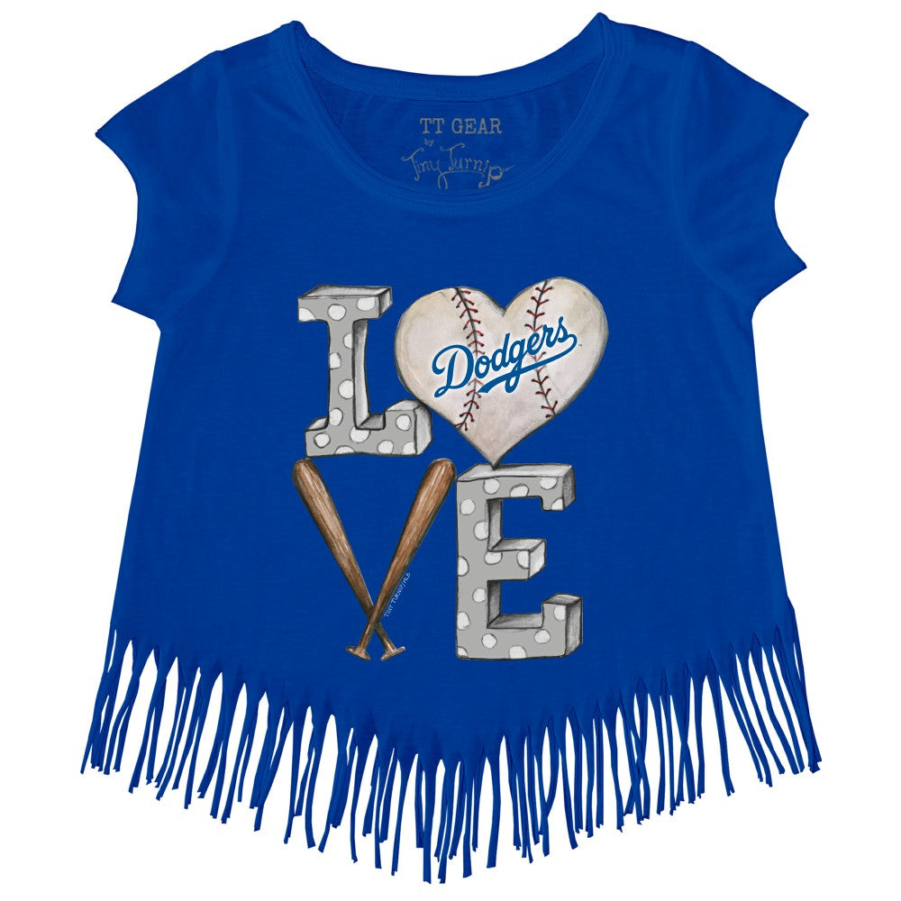 Los Angeles Dodgers Tiny Turnip Girls Youth Baseball Love Fringe T-Shirt - MLB