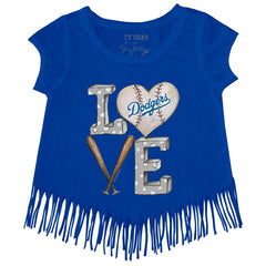 Los Angeles Dodgers Tiny Turnip Girls Youth Baseball Love Fringe T-Shirt - MLB