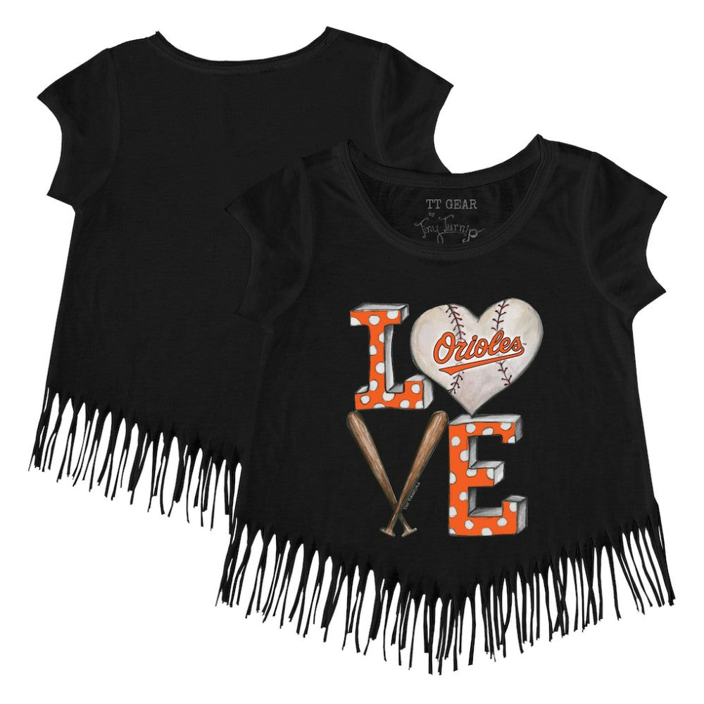Baltimore Orioles Tiny Turnip Girls Youth Baseball Love Fringe T-Shirt - MLB
