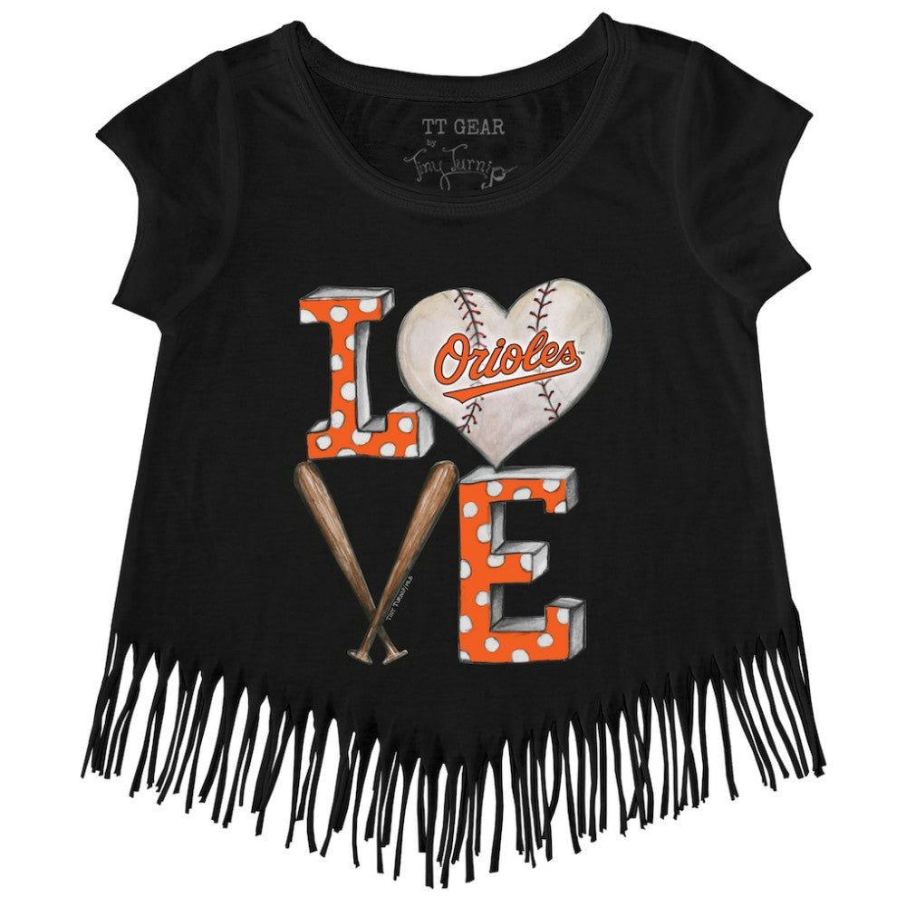 Baltimore Orioles Tiny Turnip Girls Youth Baseball Love Fringe T-Shirt - MLB