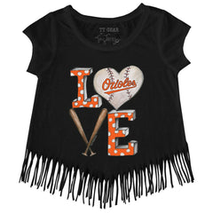 Baltimore Orioles Tiny Turnip Girls Youth Baseball Love Fringe T-Shirt - MLB