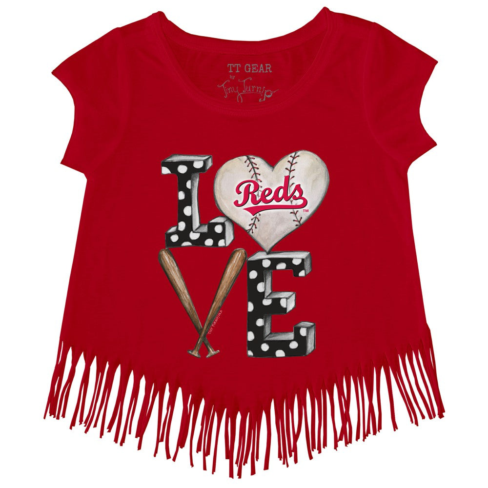 Cincinnati Reds Tiny Turnip Girls Youth Baseball Love Fringe T-Shirt - MLB