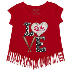 Cincinnati Reds Tiny Turnip Girls Youth Baseball Love Fringe T-Shirt - MLB