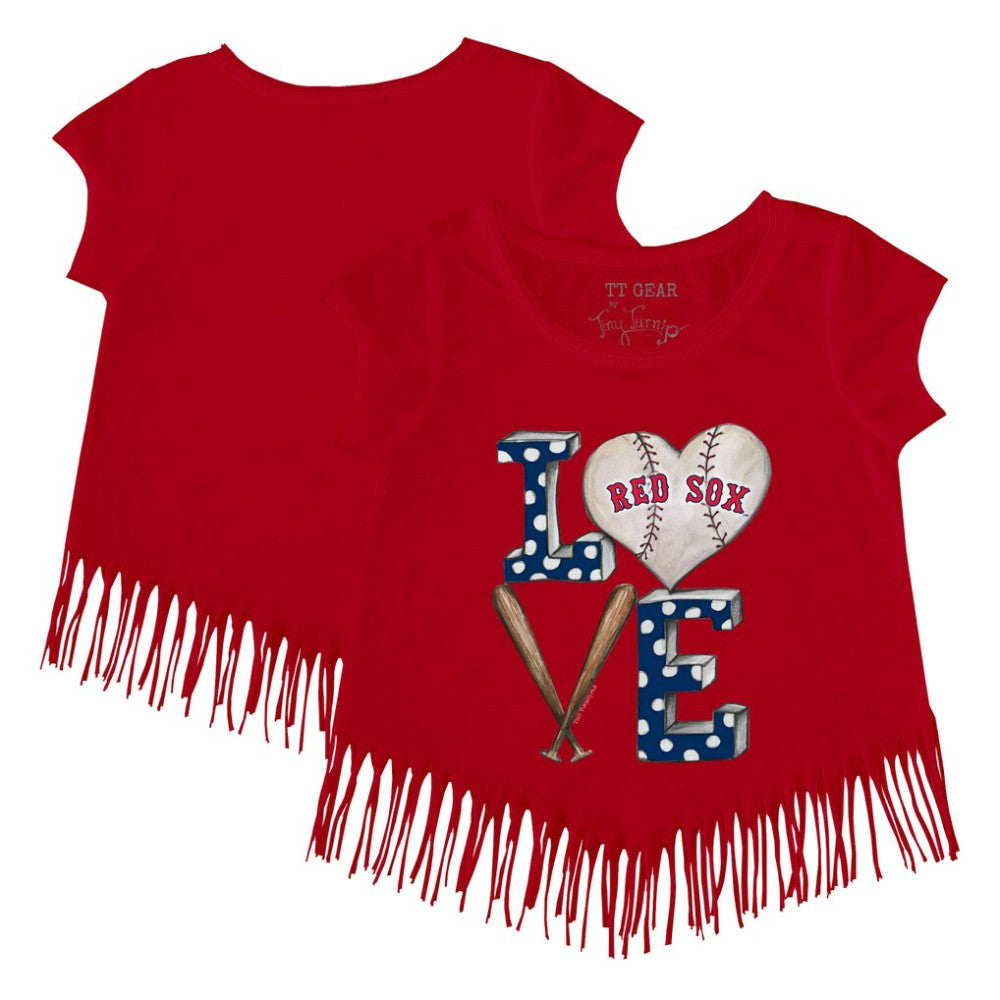 Boston Red Sox Tiny Turnip Girls Youth Baseball Love Fringe T-Shirt - MLB