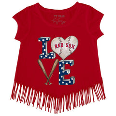 Boston Red Sox Tiny Turnip Girls Youth Baseball Love Fringe T-Shirt - MLB