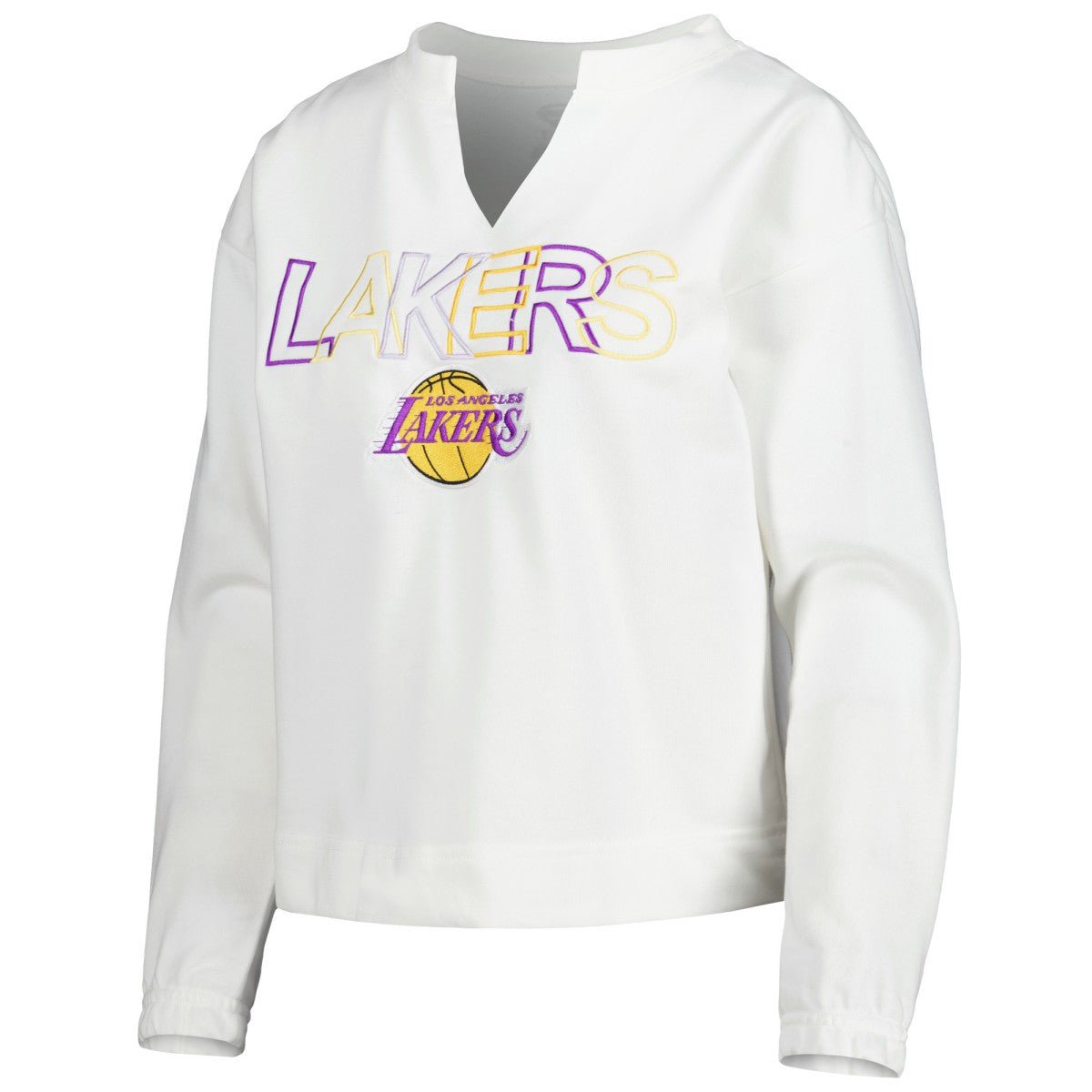 Los Angeles Lakers Concepts Sport Women's Sunray Notch Neck Long Sleeve Top White - NBA