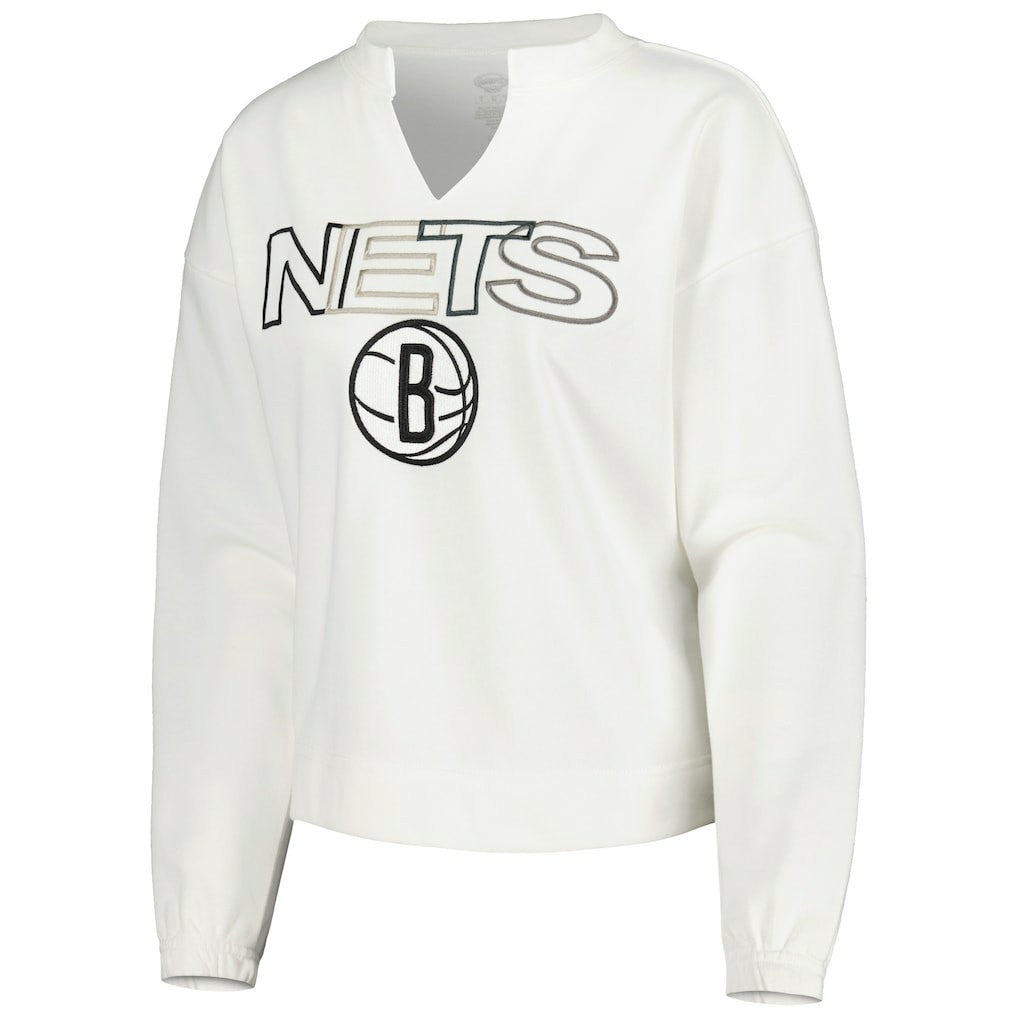 Brooklyn Nets Concepts Sport Women's Sunray Notch Neck Long Sleeve Top White - NBA