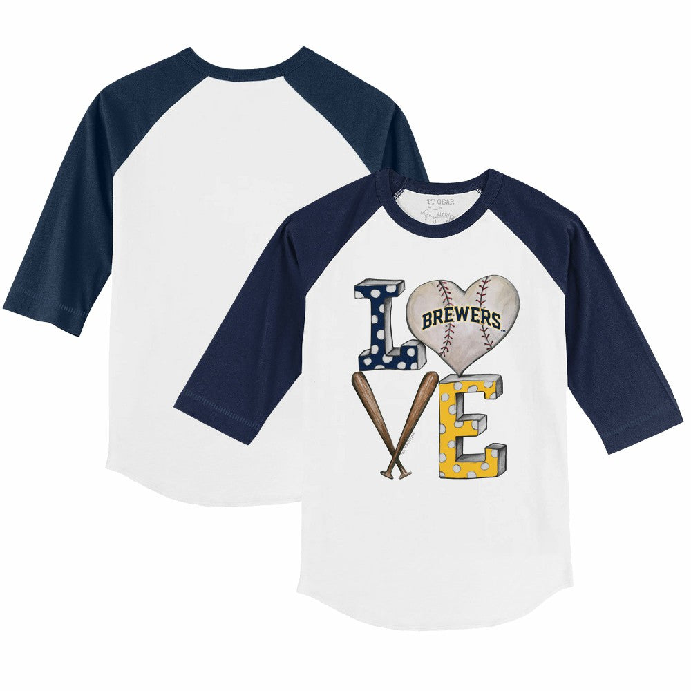 Milwaukee Brewers Tiny Turnip Youth Baseball Love 3/4-Sleeve Raglan T-Shirt - MLB