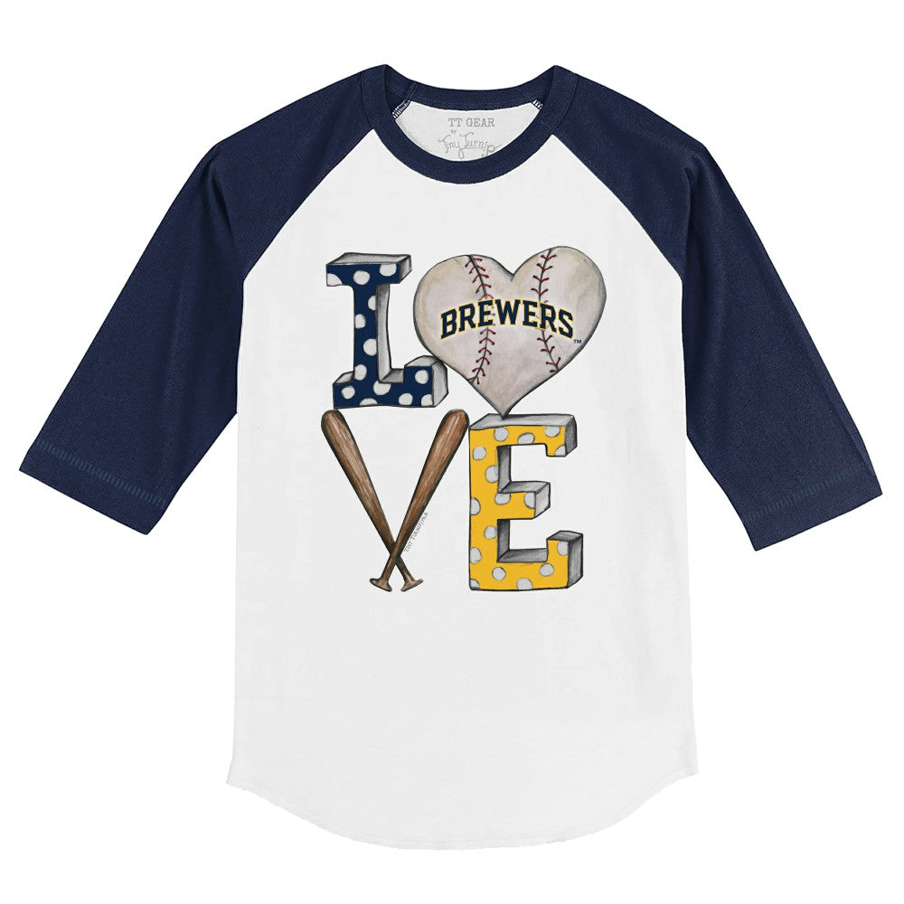 Milwaukee Brewers Tiny Turnip Youth Baseball Love 3/4-Sleeve Raglan T-Shirt - MLB