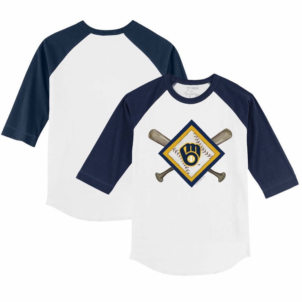 Milwaukee Brewers Tiny Turnip Youth Diamond Cross Bats 3/4-Sleeve Raglan T-Shirt - MLB