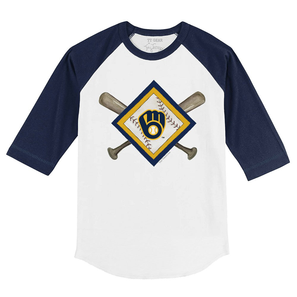 Milwaukee Brewers Tiny Turnip Youth Diamond Cross Bats 3/4-Sleeve Raglan T-Shirt - MLB