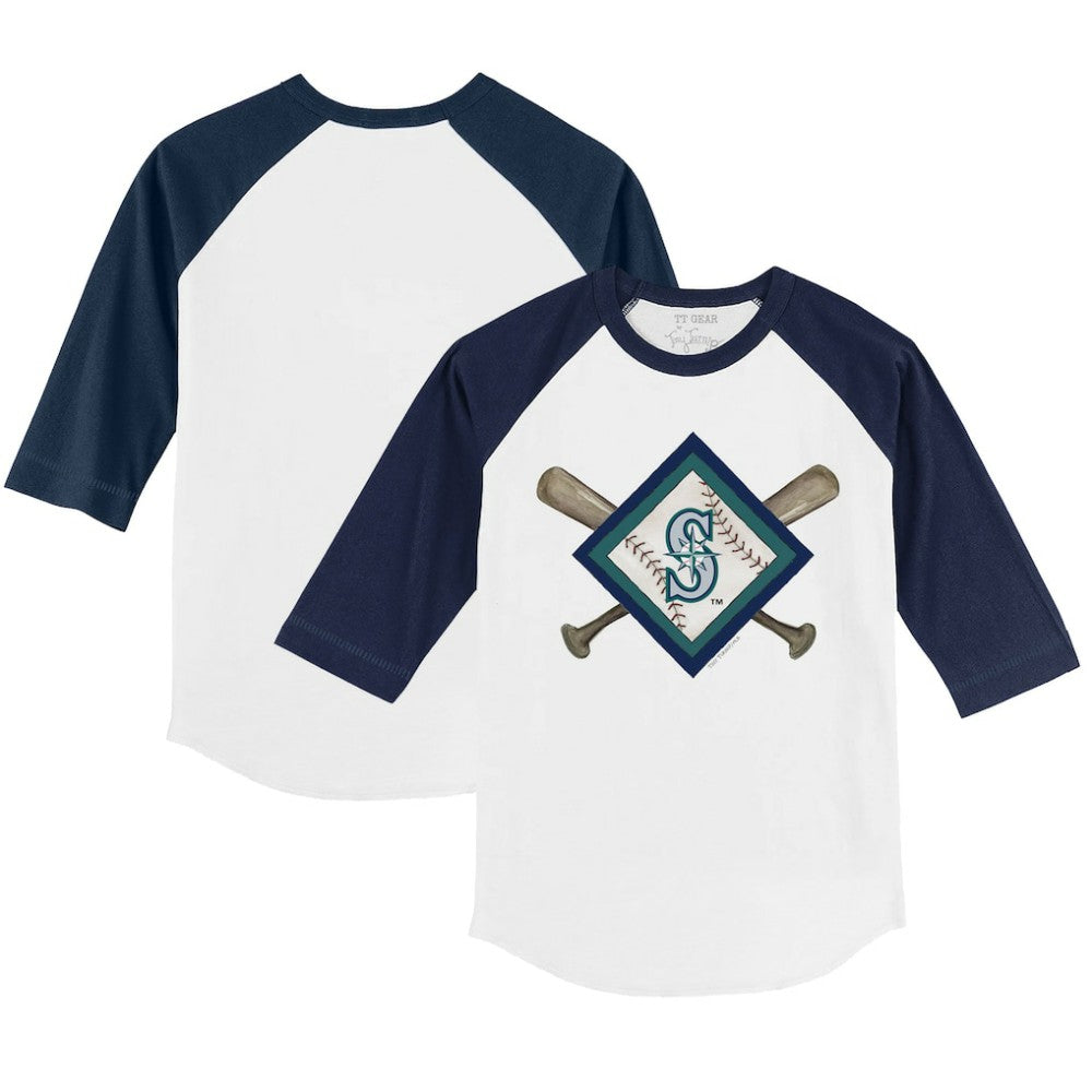 Seattle Mariners Tiny Turnip Youth Diamond Cross Bats 3/4-Sleeve Raglan T-Shirt - MLB