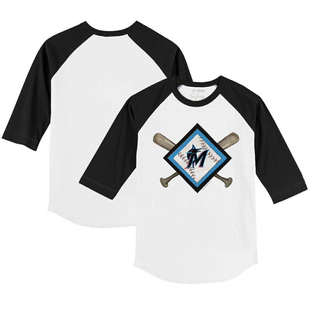 Miami Marlins Tiny Turnip Youth Diamond Cross Bats 3/4-Sleeve Raglan T-Shirt - MLB