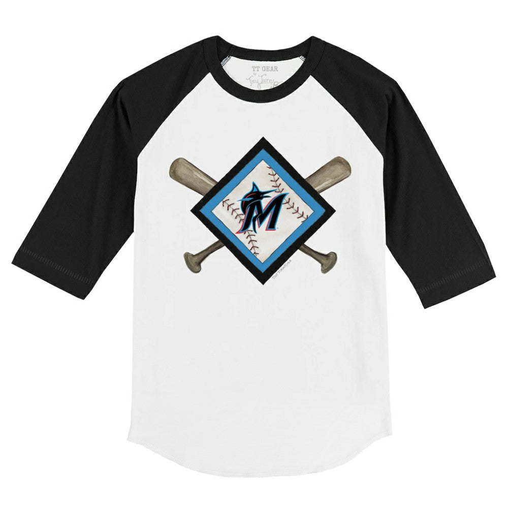 Miami Marlins Tiny Turnip Youth Diamond Cross Bats 3/4-Sleeve Raglan T-Shirt - MLB
