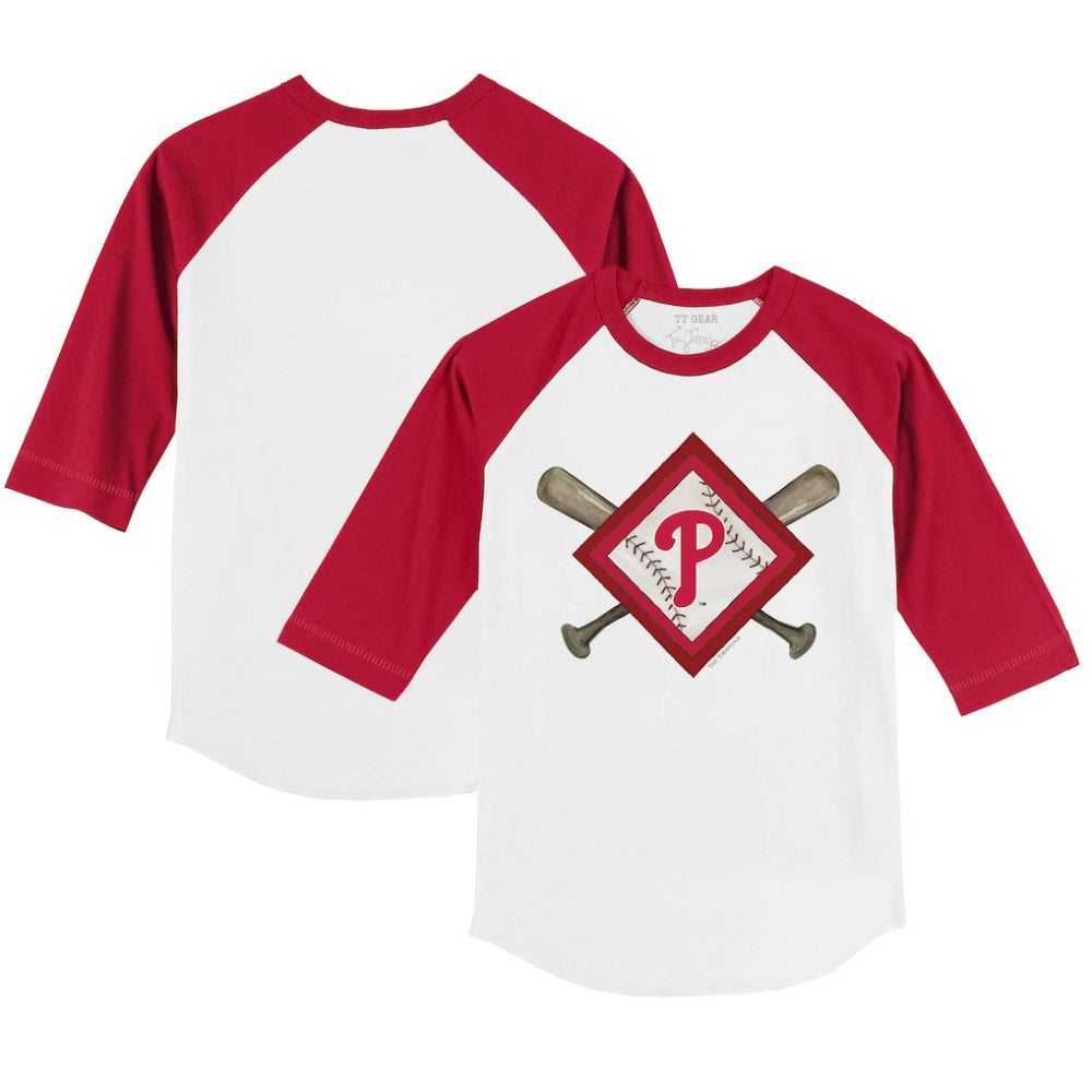 Philadelphia Phillies Tiny Turnip Youth Diamond Cross Bats 3/4-Sleeve Raglan T-Shirt - MLB