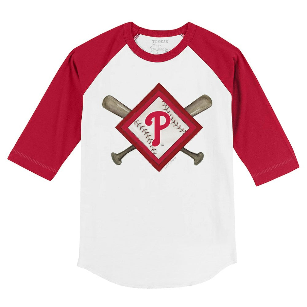 Philadelphia Phillies Tiny Turnip Youth Diamond Cross Bats 3/4-Sleeve Raglan T-Shirt - MLB