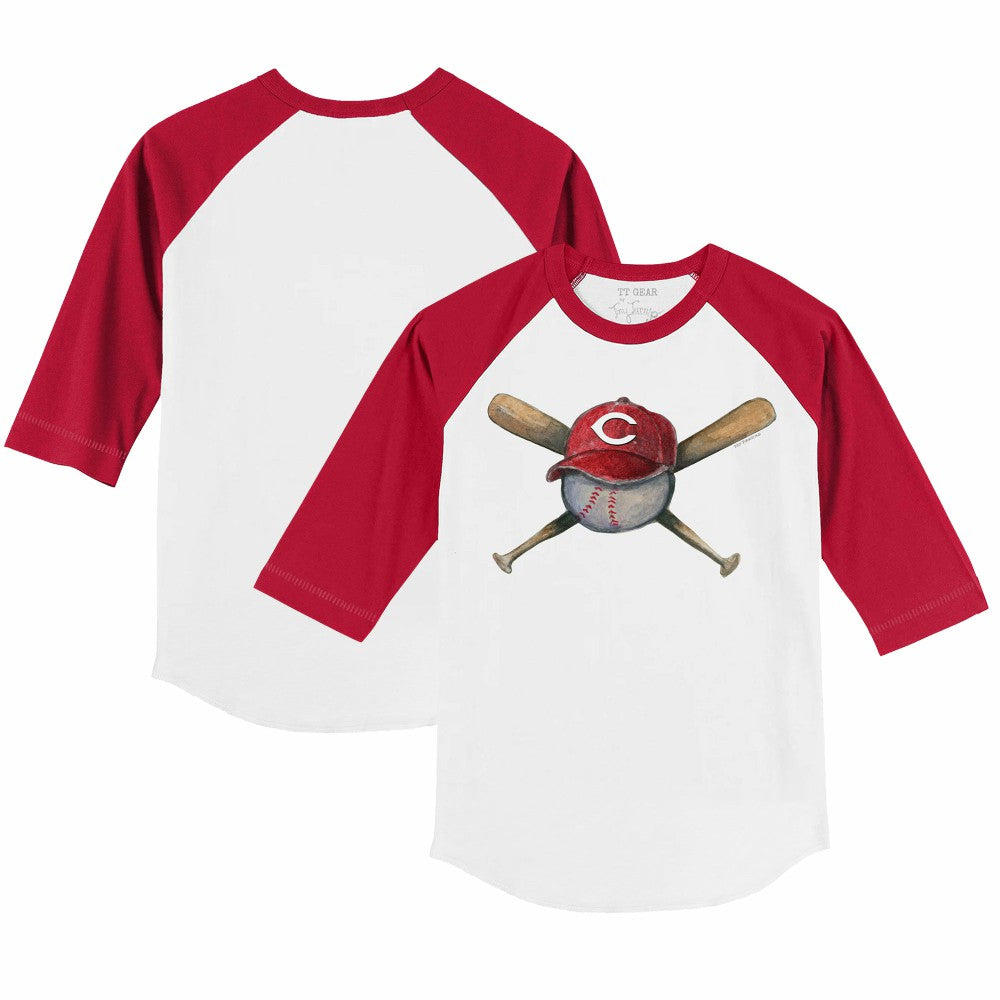 Cincinnati Reds Tiny Turnip Youth Hat Crossbats 3/4-Sleeve Raglan T-Shirt - MLB