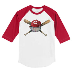 Cincinnati Reds Tiny Turnip Youth Hat Crossbats 3/4-Sleeve Raglan T-Shirt - MLB
