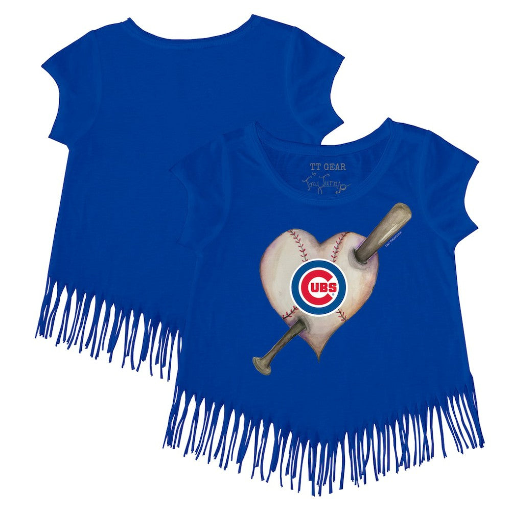 Chicago Cubs Tiny Turnip Girls Youth Heart Bat Fringe T-Shirt - MLB
