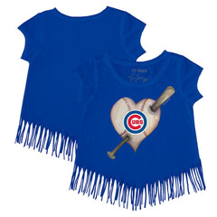 Chicago Cubs Tiny Turnip Girls Youth Heart Bat Fringe T-Shirt - MLB