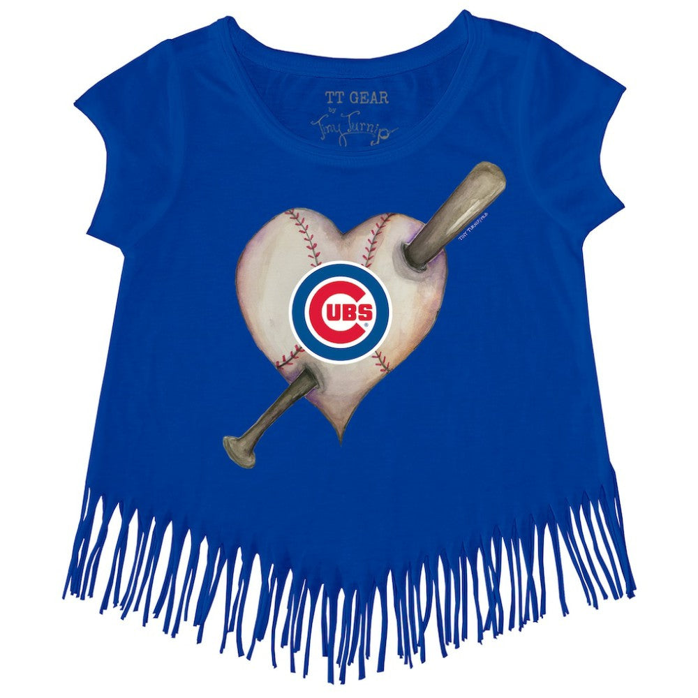 Chicago Cubs Tiny Turnip Girls Youth Heart Bat Fringe T-Shirt - MLB
