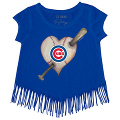 Chicago Cubs Tiny Turnip Girls Youth Heart Bat Fringe T-Shirt - MLB