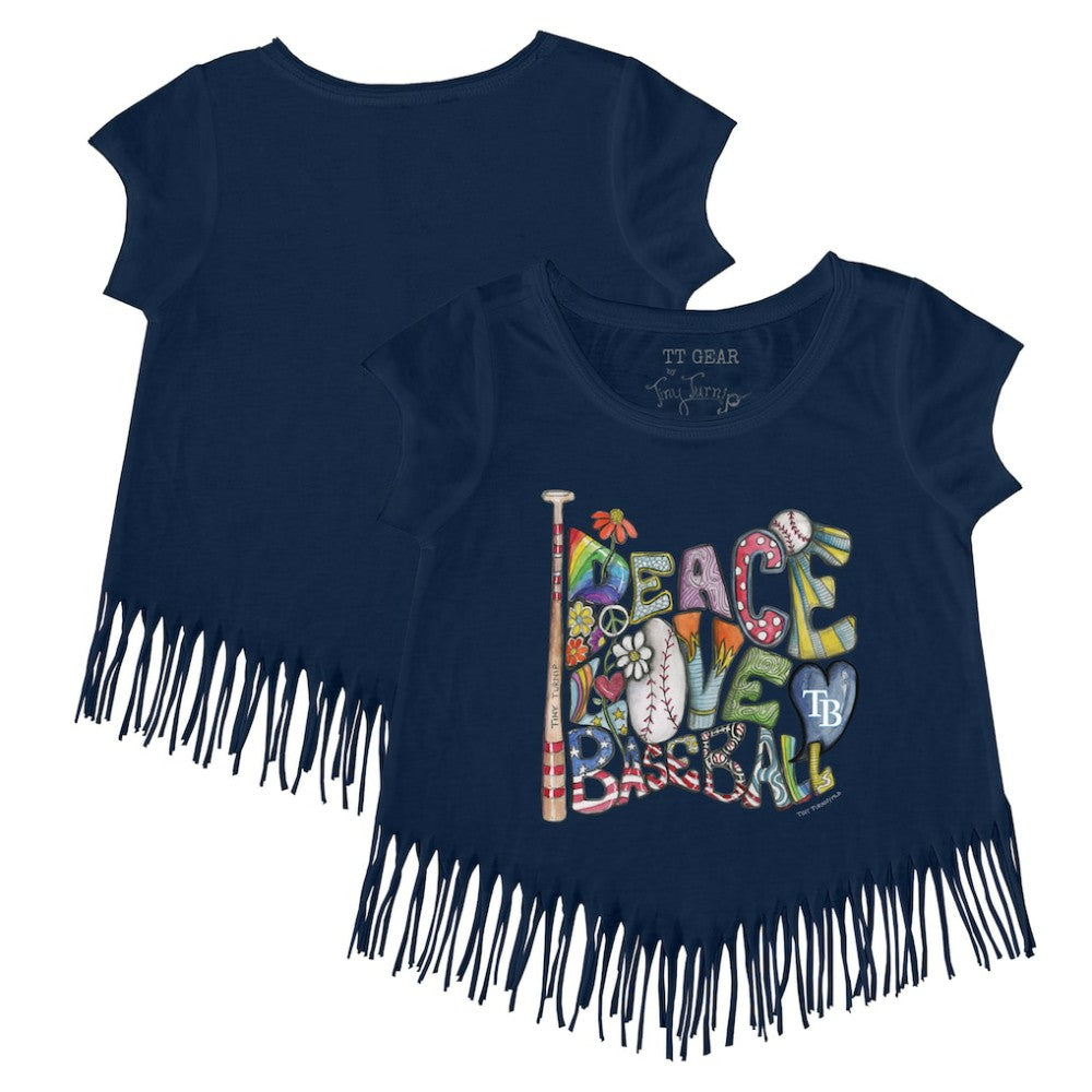 Tampa Bay Rays Tiny Turnip Girls Youth Peace Love Baseball Fringe T-Shirt - MLB