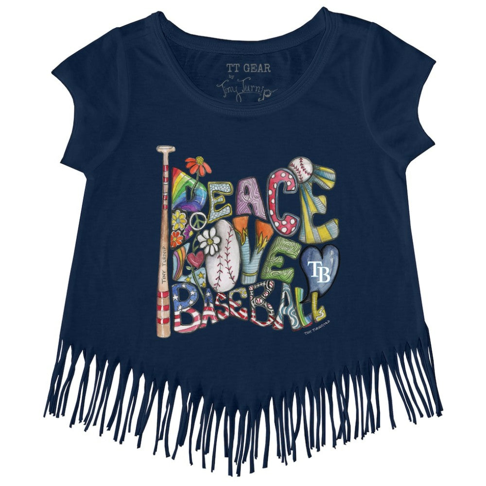 Tampa Bay Rays Tiny Turnip Girls Youth Peace Love Baseball Fringe T-Shirt - MLB