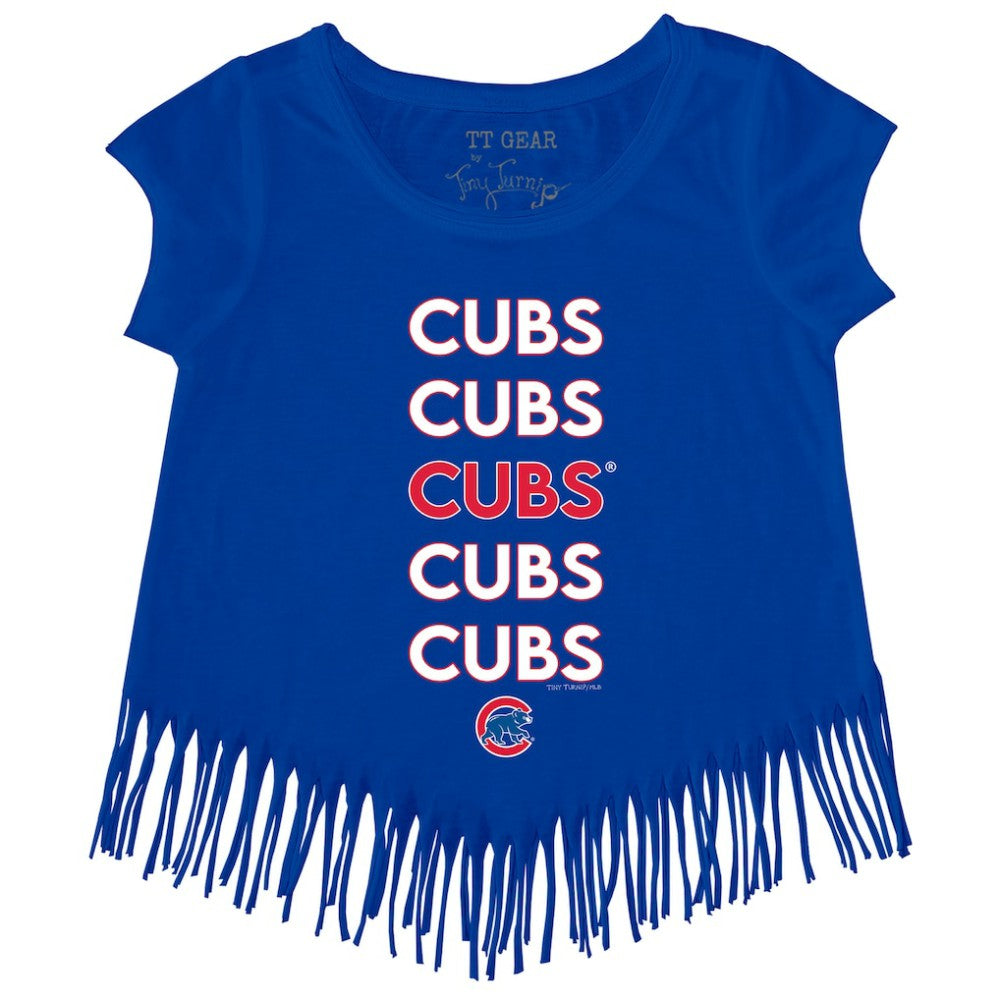 Chicago Cubs Tiny Turnip Girls Youth Stacked Fringe T-Shirt - MLB