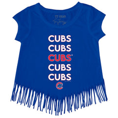Chicago Cubs Tiny Turnip Girls Youth Stacked Fringe T-Shirt - MLB