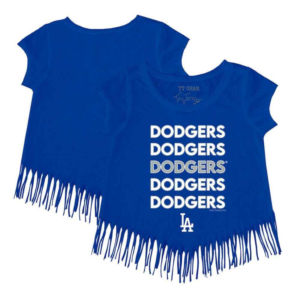 Los Angeles Dodgers Tiny Turnip Girls Youth Stacked Fringe T-Shirt - MLB