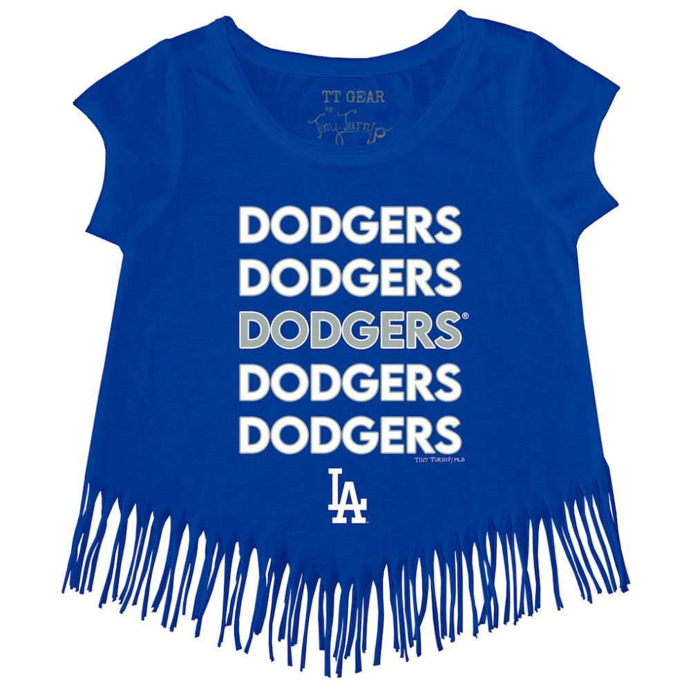 Los Angeles Dodgers Tiny Turnip Girls Youth Stacked Fringe T-Shirt - MLB