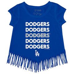 Los Angeles Dodgers Tiny Turnip Girls Youth Stacked Fringe T-Shirt - MLB