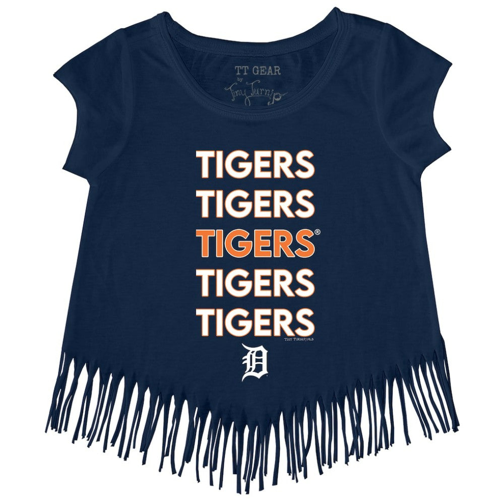 Detroit Tigers Tiny Turnip Girls Youth Stacked Fringe T-Shirt - MLB