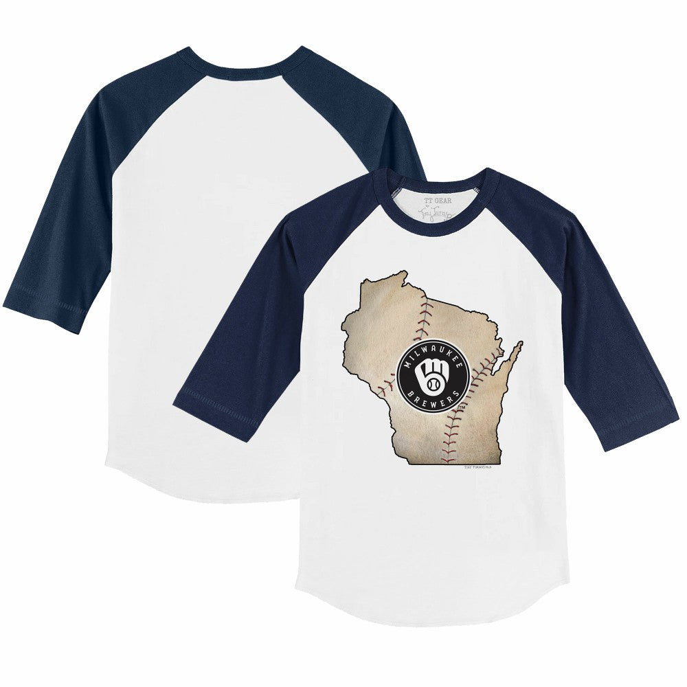 Milwaukee Brewers Tiny Turnip Youth State Outline 3/4-Sleeve Raglan T-Shirt - MLB