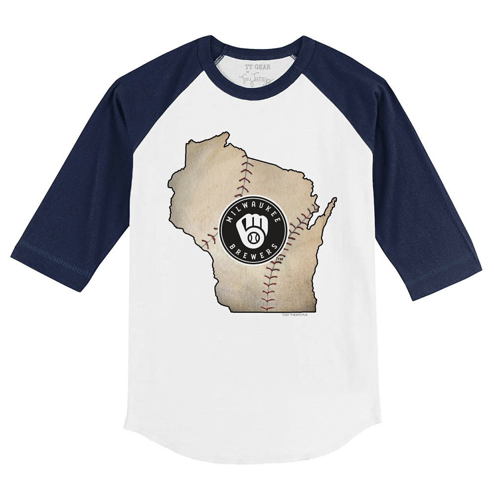 Milwaukee Brewers Tiny Turnip Youth State Outline 3/4-Sleeve Raglan T-Shirt - MLB