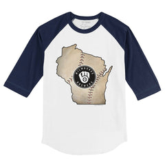 Milwaukee Brewers Tiny Turnip Youth State Outline 3/4-Sleeve Raglan T-Shirt - MLB